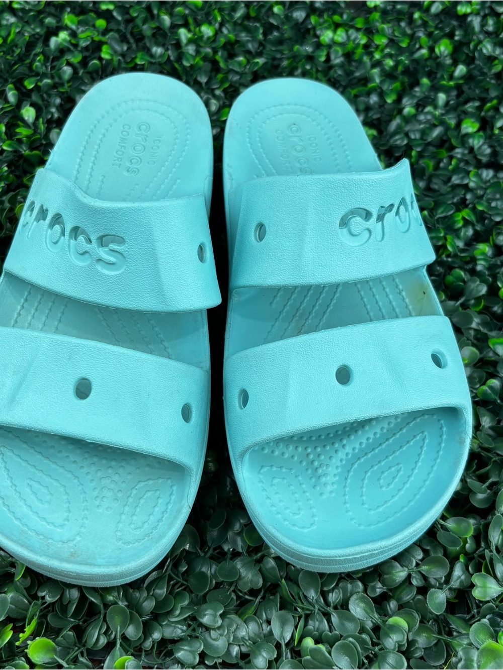 CROCS Double-Strap Slide Sandals in Aqua size 9 Woman